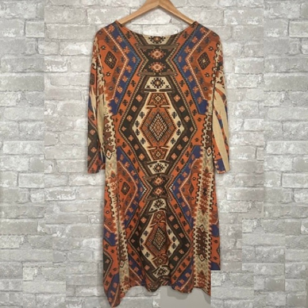EUC Fresh of LA Bohemian Geometric Print Dress Multicolor Size 2X - Picture 2 of 14